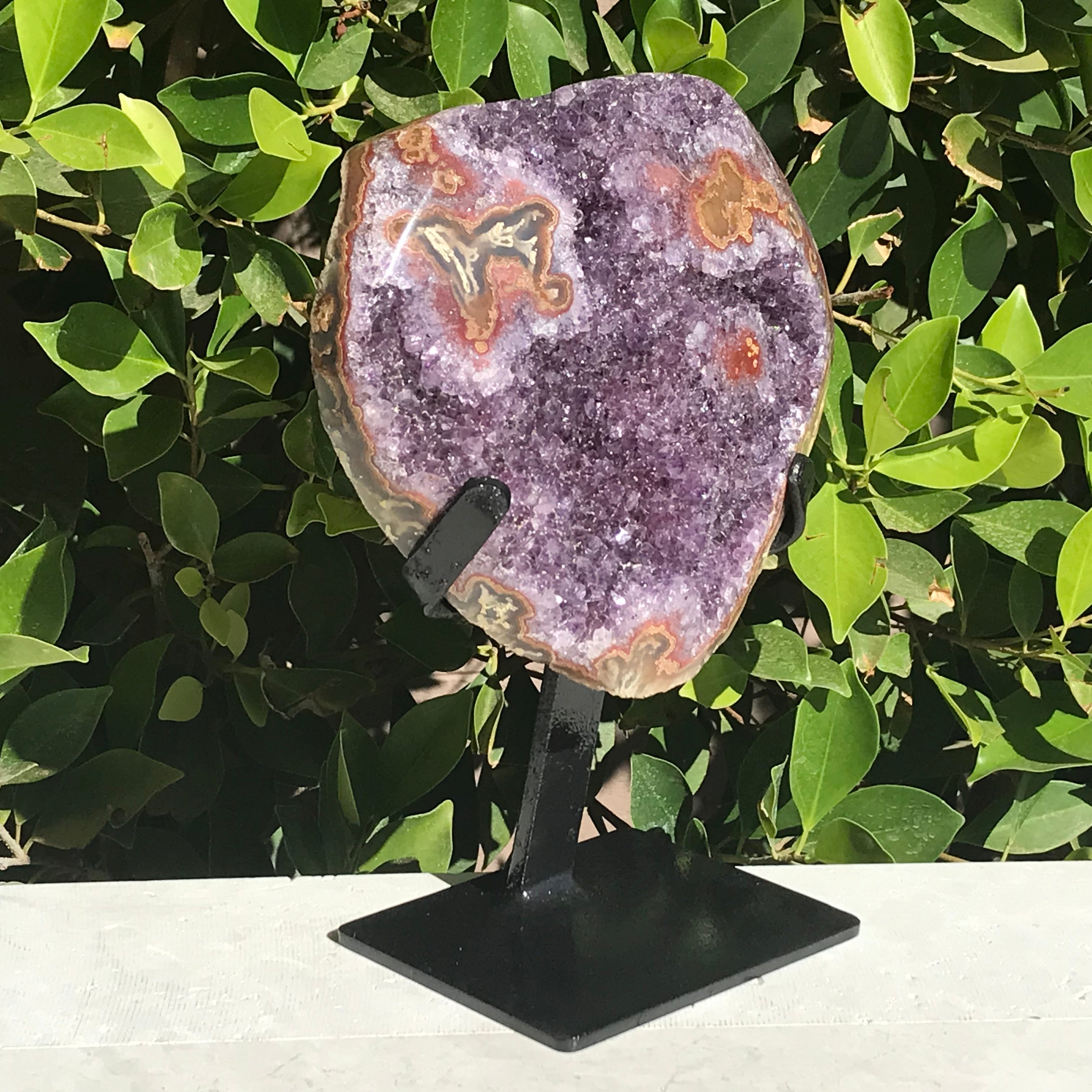 Ornate Red and Orange Agate Embellished Amethyst Plate