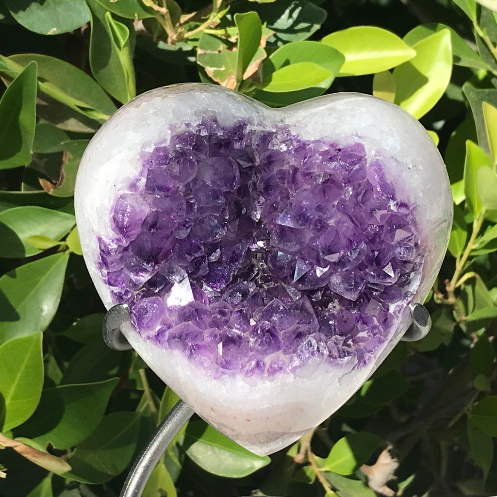 Heart Shaped Brazilian Agate with Large Amethyst Crystals