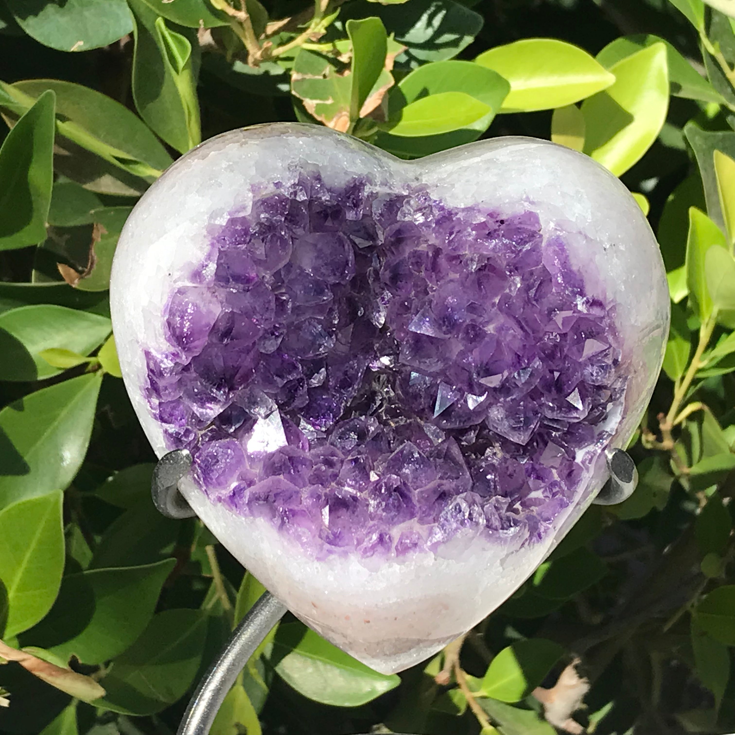 Heart Shaped Brazilian Agate with Large Amethyst Crystals