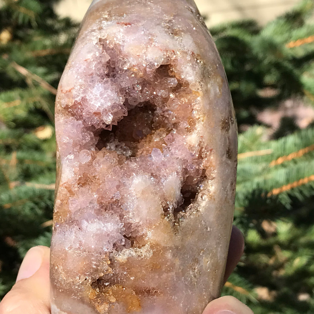 Quartz Crystals over Rose Jasper Geode