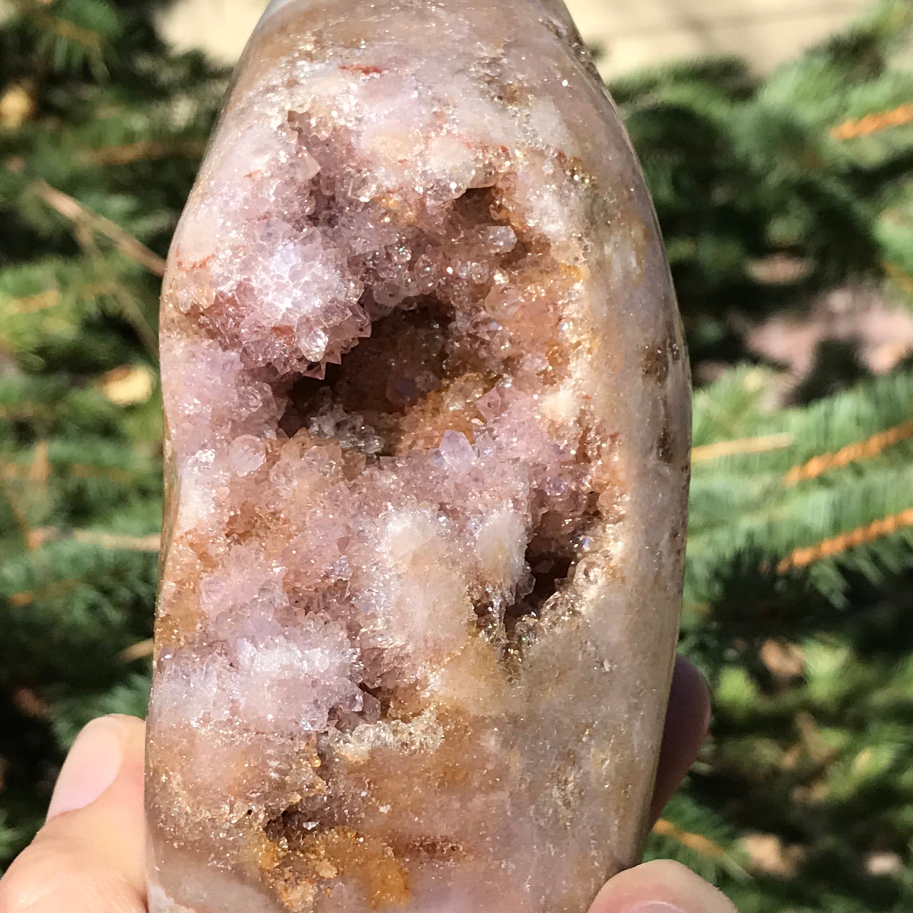 Quartz Crystals over Rose Jasper Geode