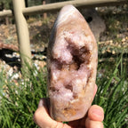 Quartz Crystals over Rose Jasper Geode