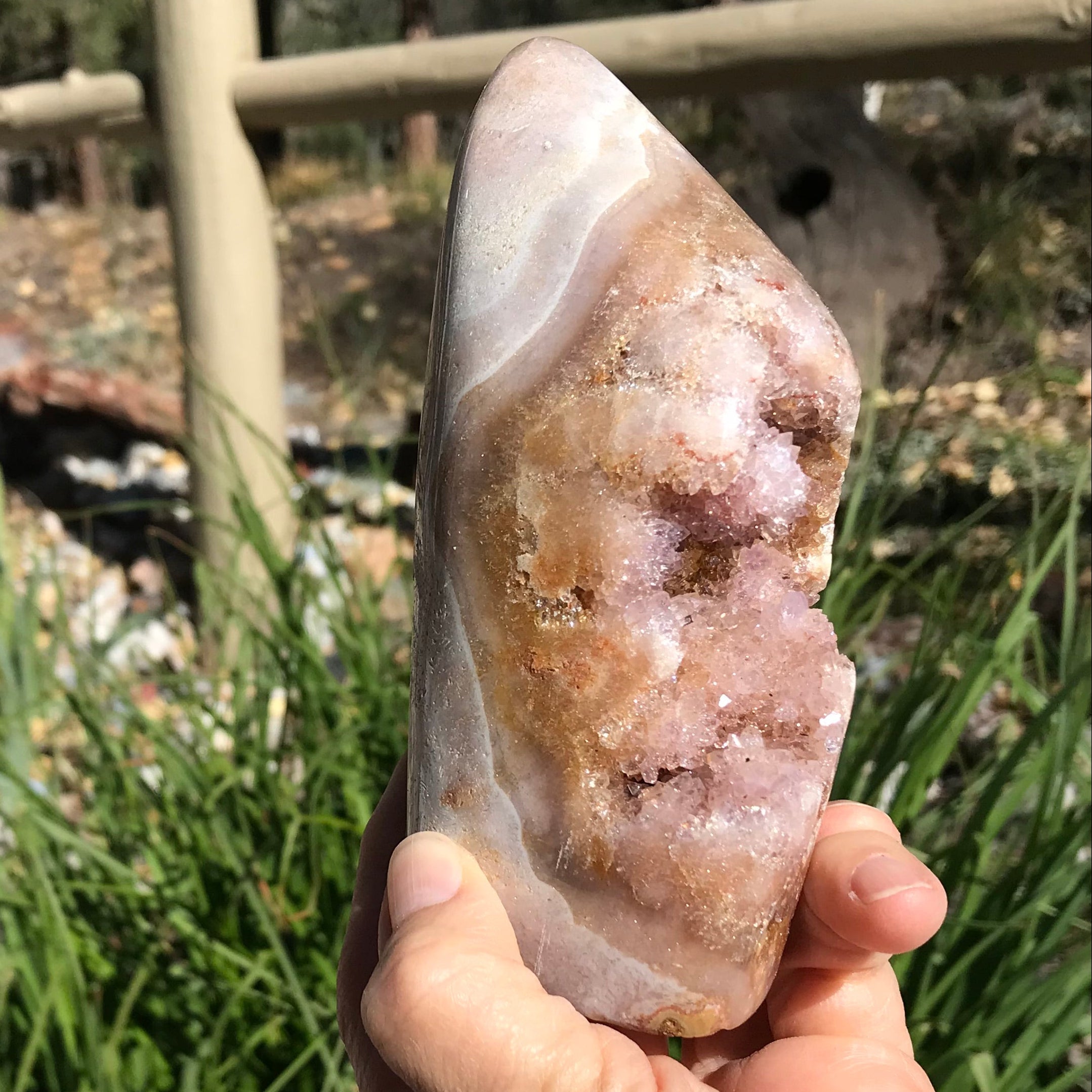 Quartz Crystals over Rose Jasper Geode