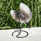 Translucent Banded Blue Agate and Quartz Crystal Moon Sculpture