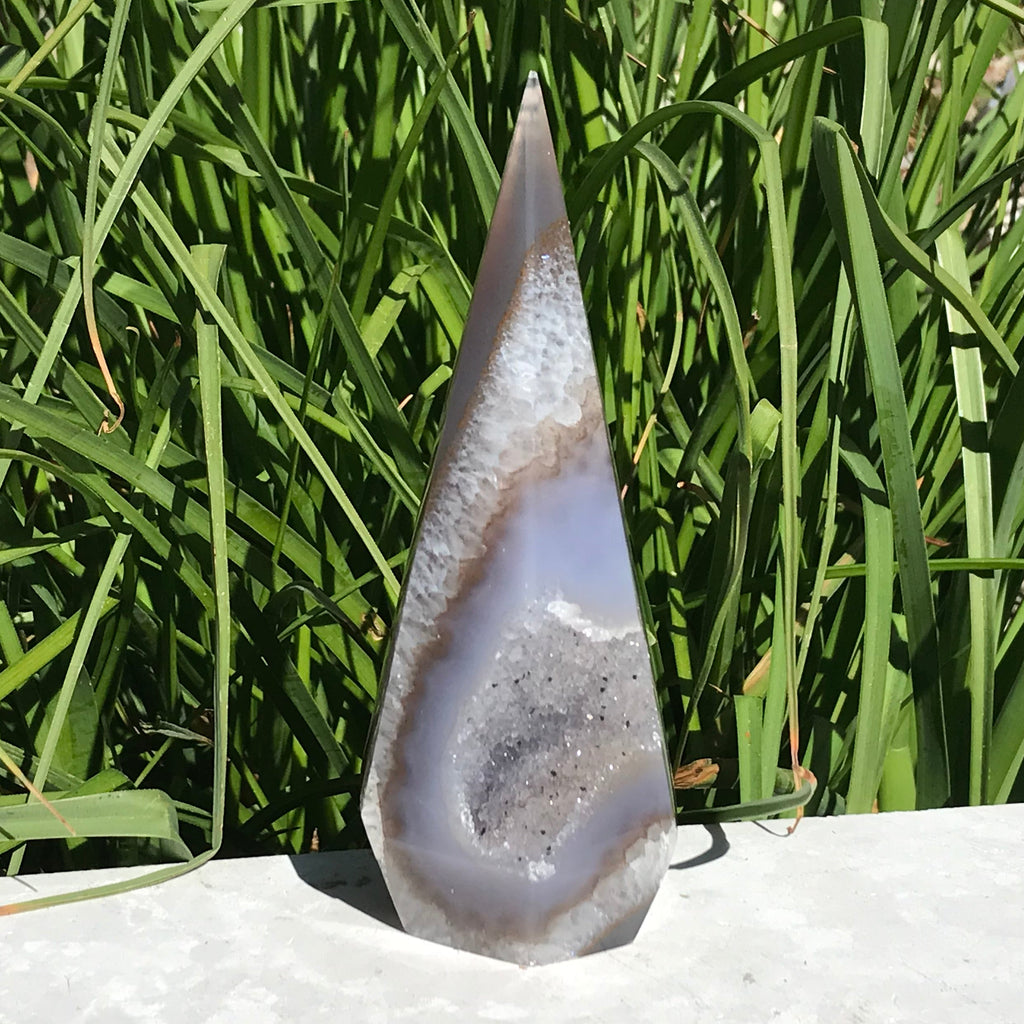 Blue Agate Framed Crystal Filled Cavity Point