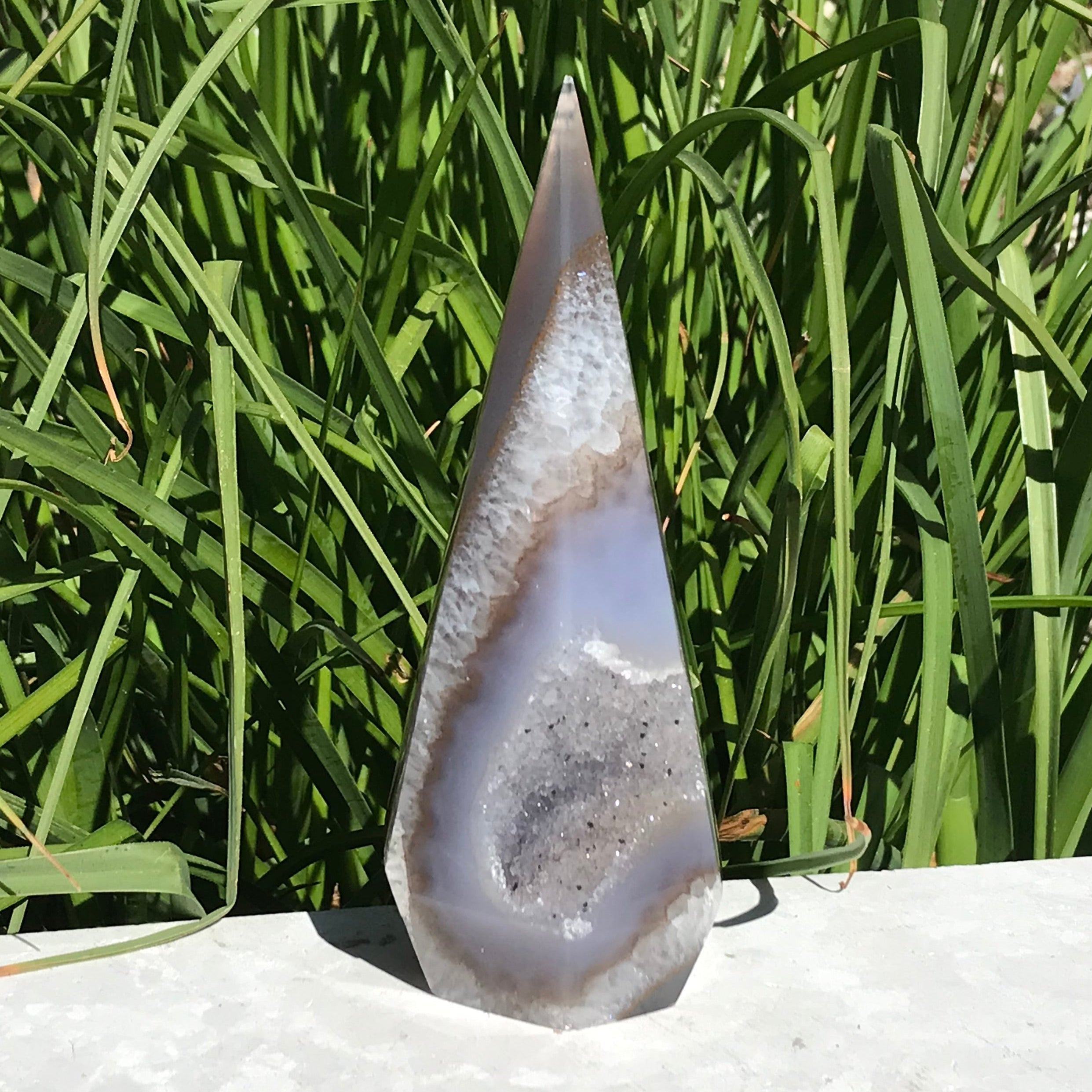 Blue Agate Framed Crystal Filled Cavity Point