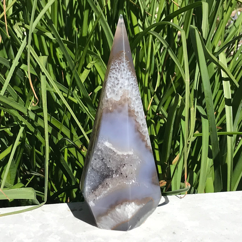 Blue Agate Framed Crystal Filled Cavity Point