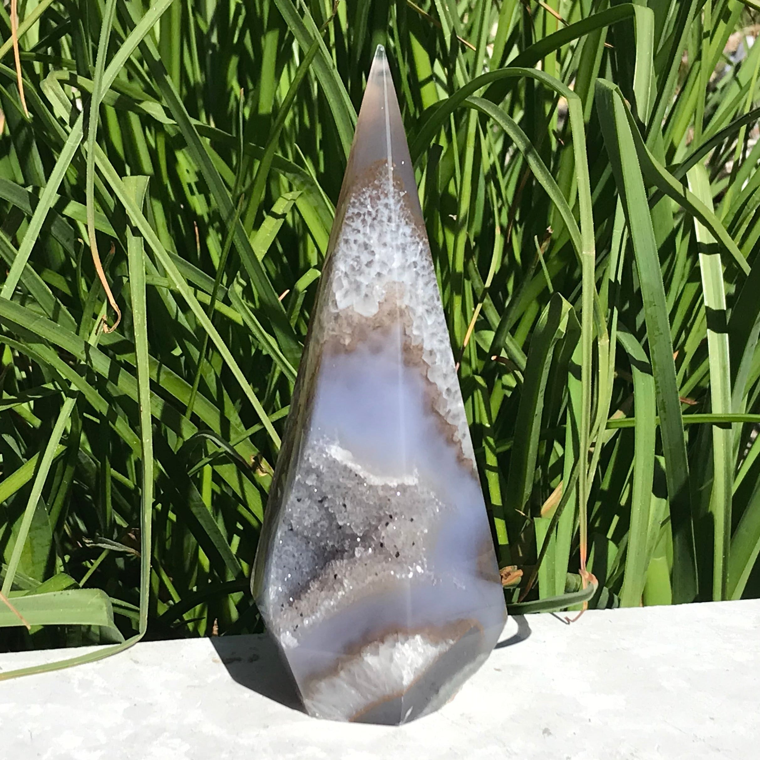Blue Agate Framed Crystal Filled Cavity Point