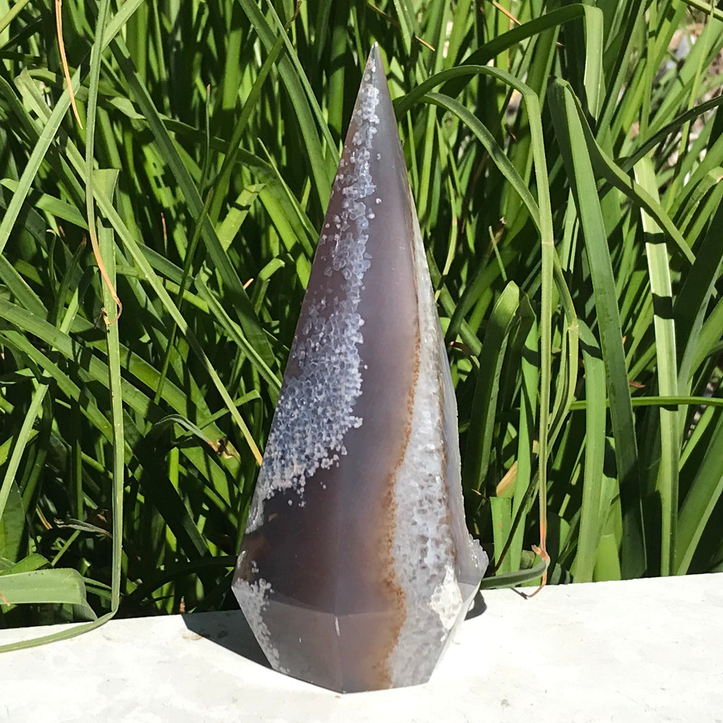 Blue Agate Framed Crystal Filled Cavity Point