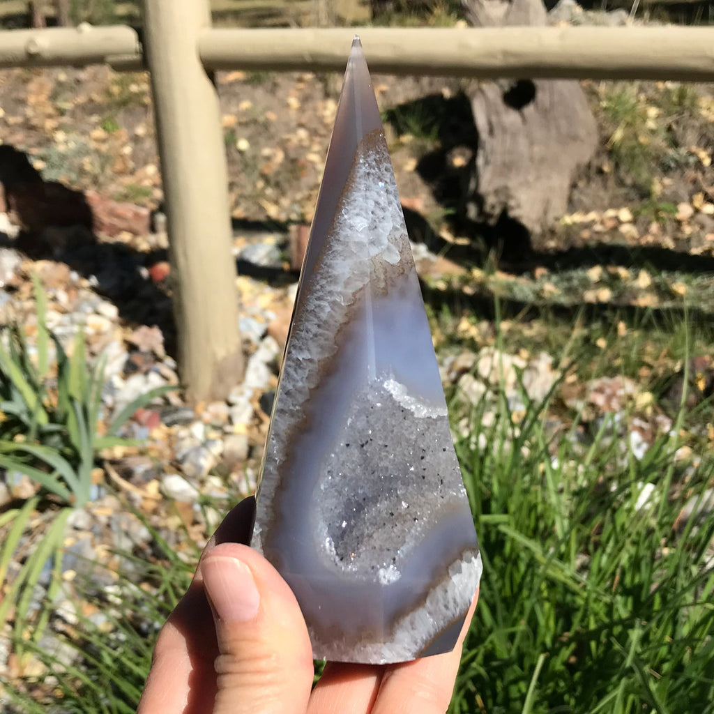 Blue Agate Framed Crystal Filled Cavity Point