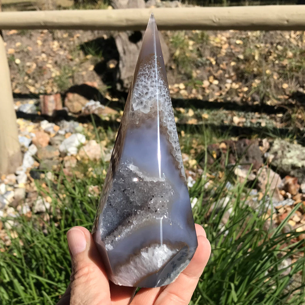 Blue Agate Framed Crystal Filled Cavity Point