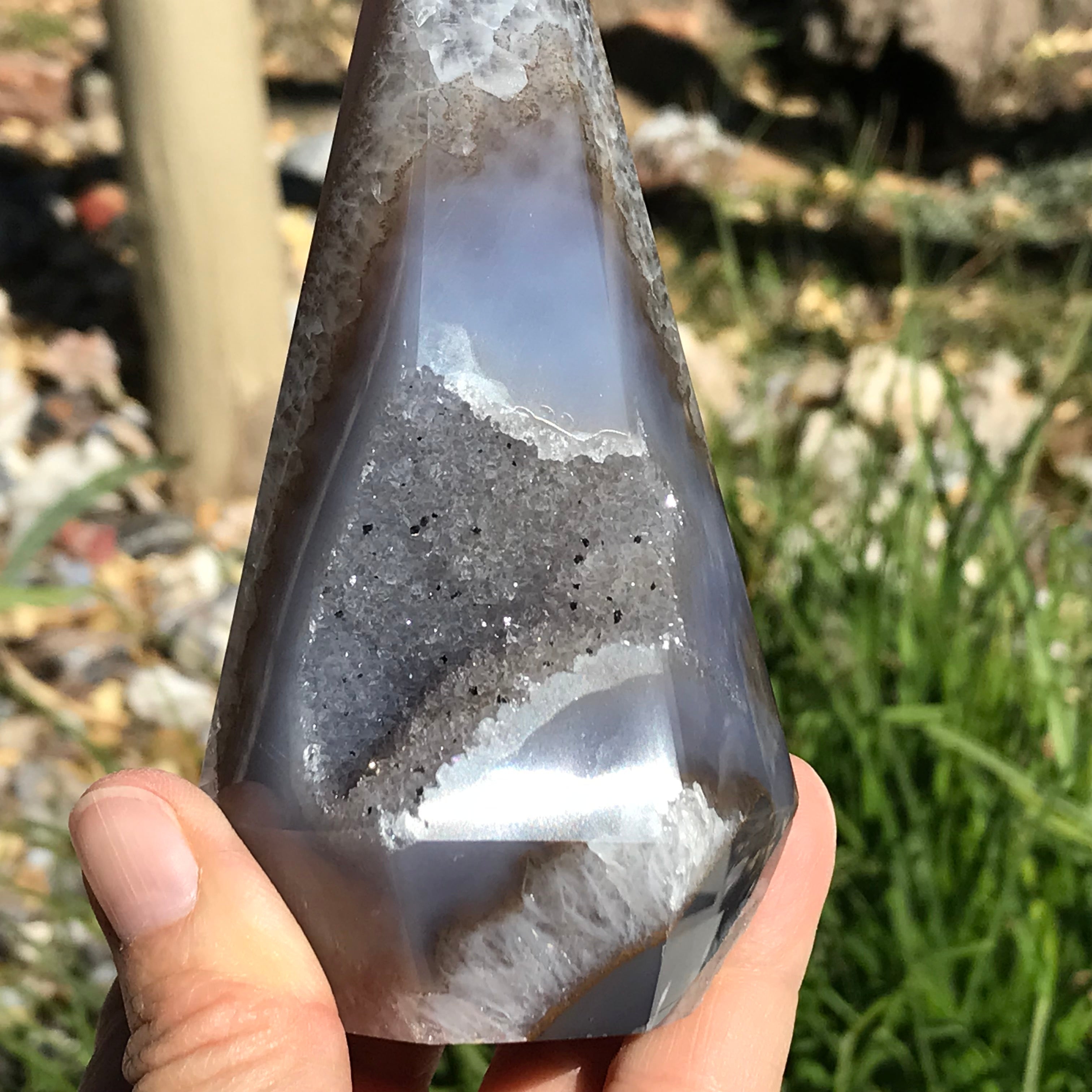 Blue Agate Framed Crystal Filled Cavity Point