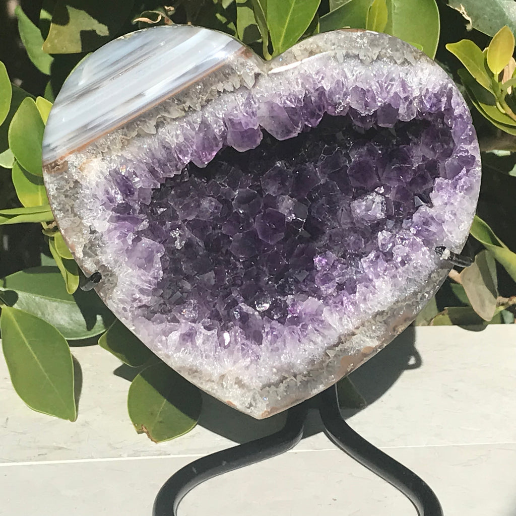 Waterline Agate Adorned Amethyst Heart