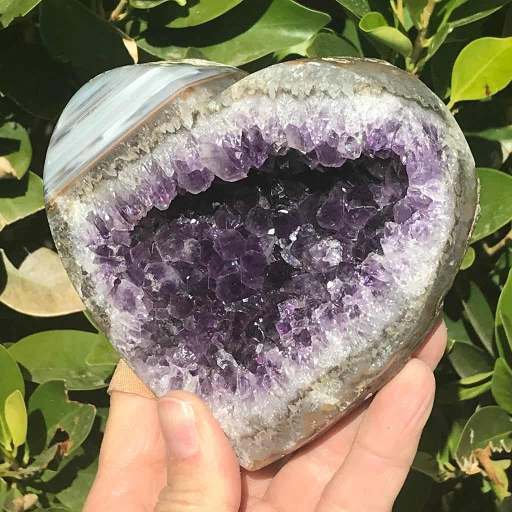 Waterline Agate Adorned Amethyst Heart