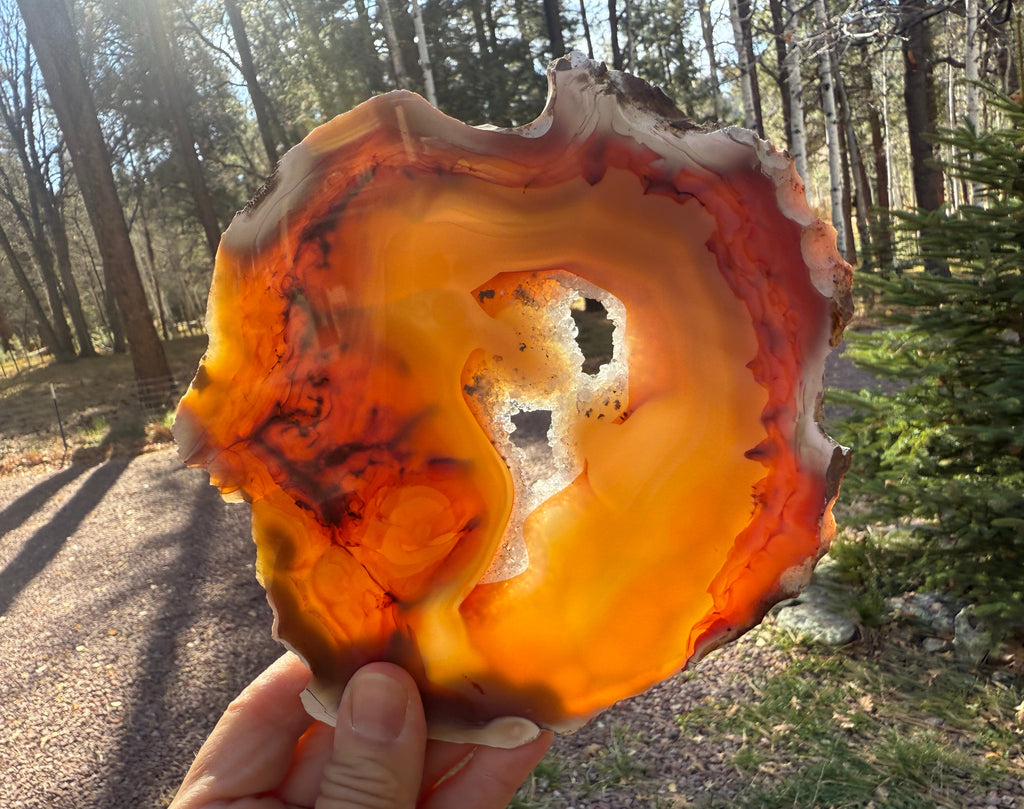 Glowing Crystal Lined Brazilian Agate Slice
