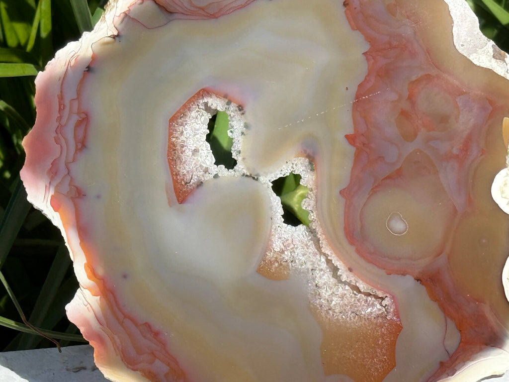 Glowing Crystal Lined Brazilian Agate Slice