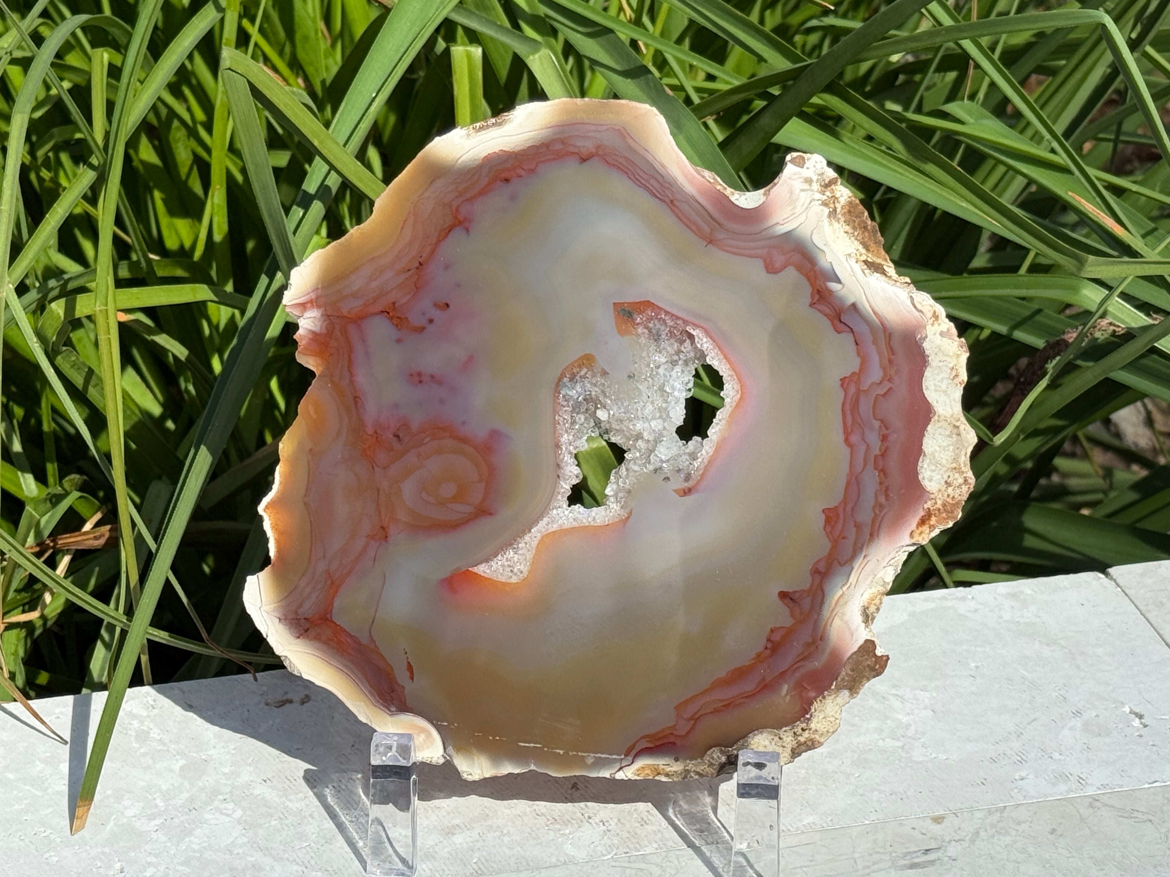 Glowing Crystal Lined Brazilian Agate Slice