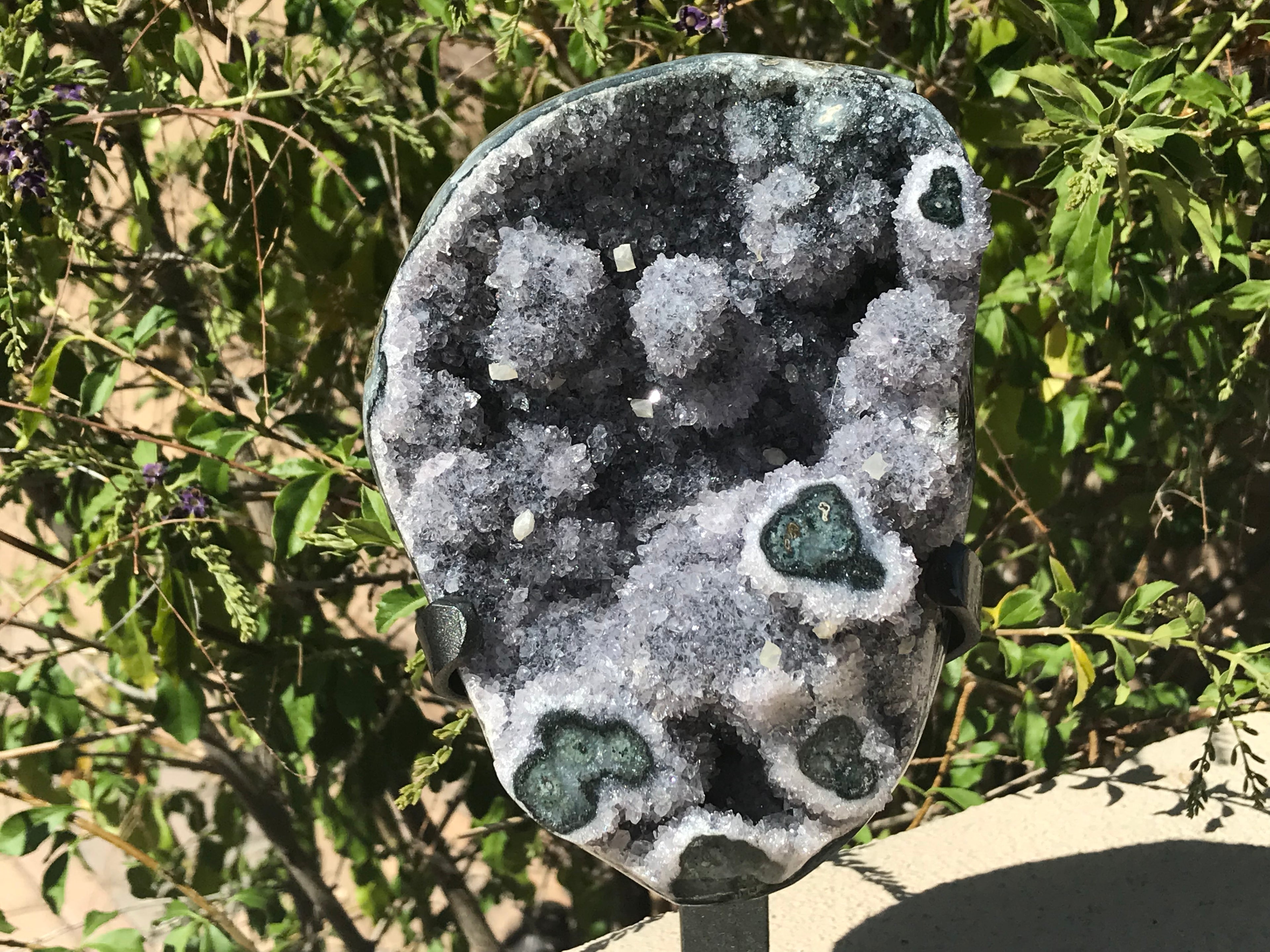 Silver Spherical Amethyst and Green Agate Eyed Freeform