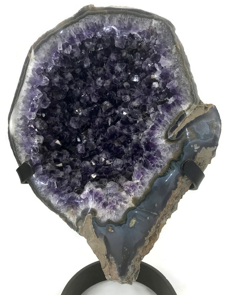Standing Amethyst Geode with Banded Agate Frame