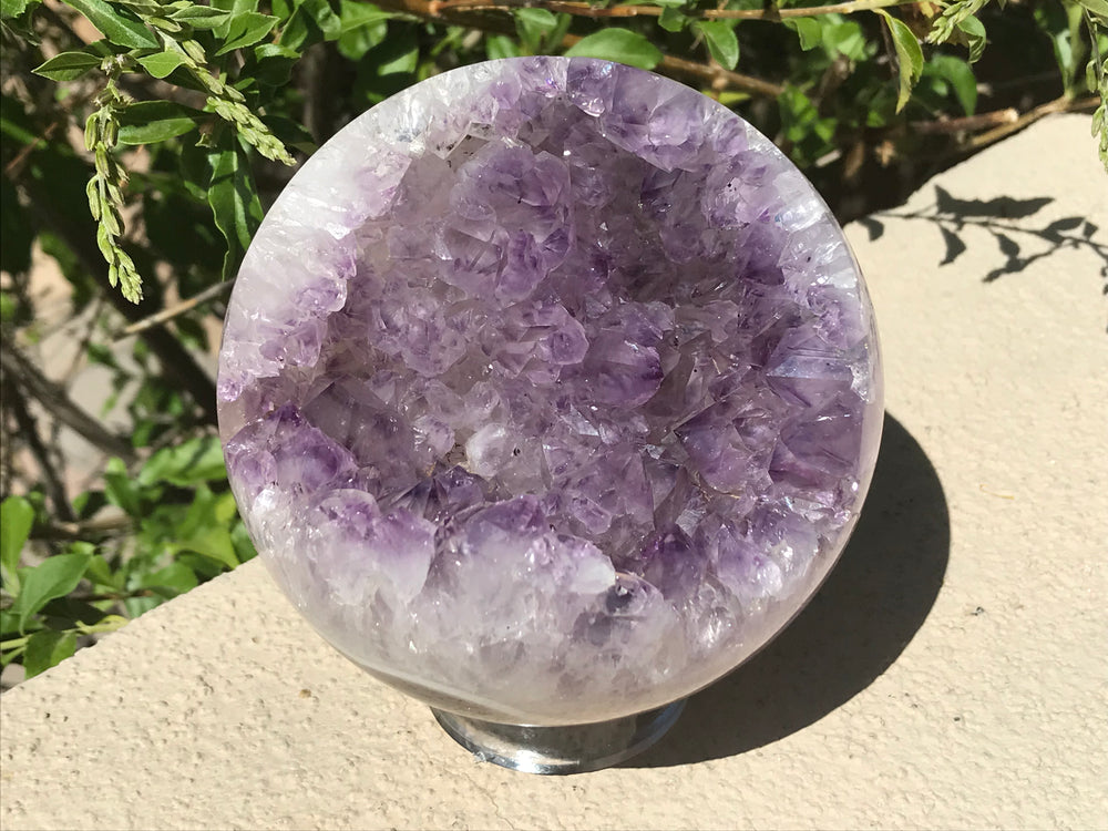 Agate with Amethyst Geode Sphere