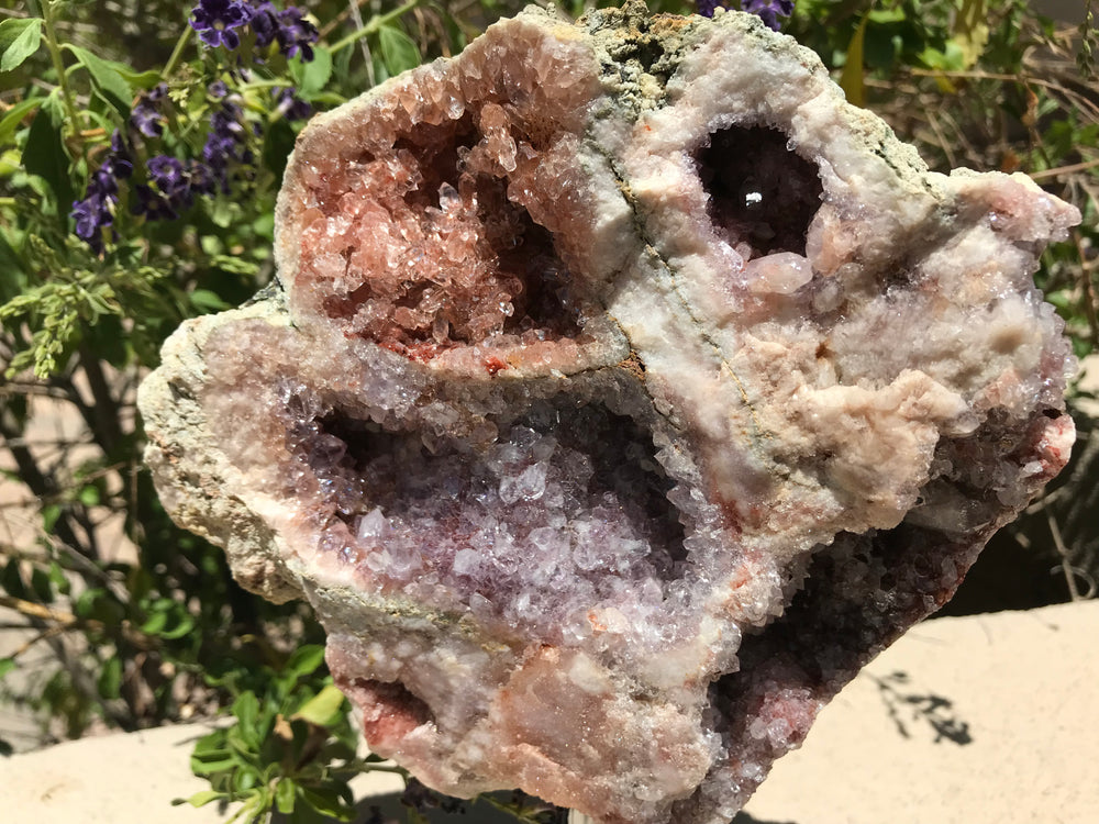 Multiple Crystal Covered Cavities Rose and Amethyst Freeform
