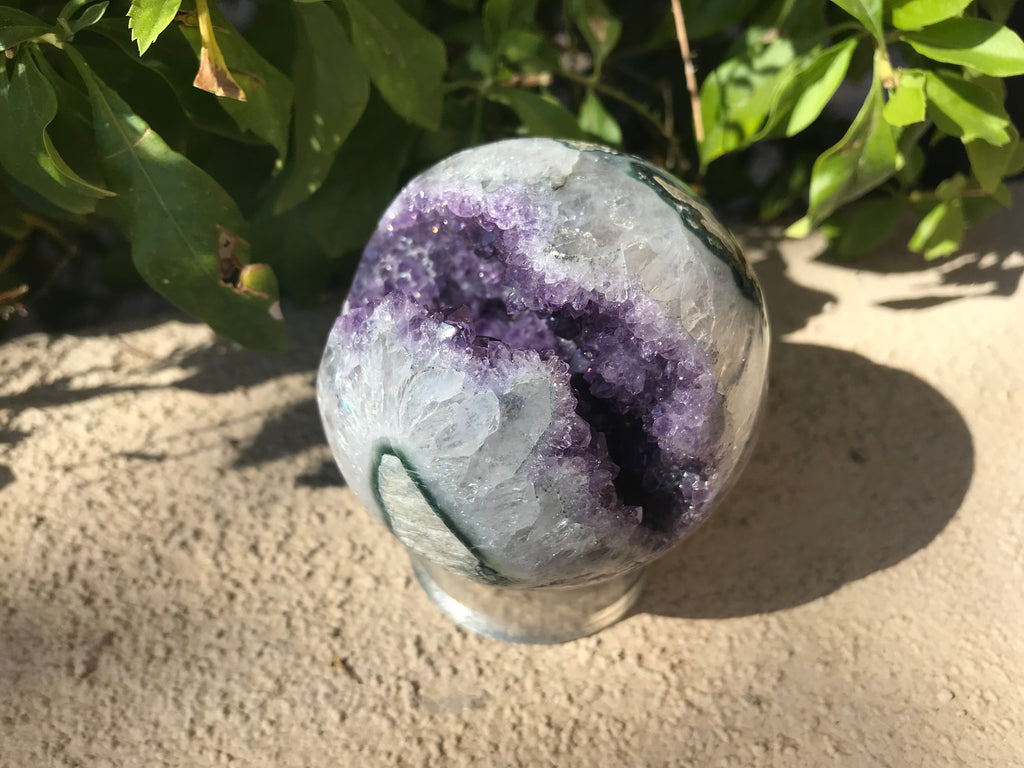 Green Banded Amethyst Crystal Sphere