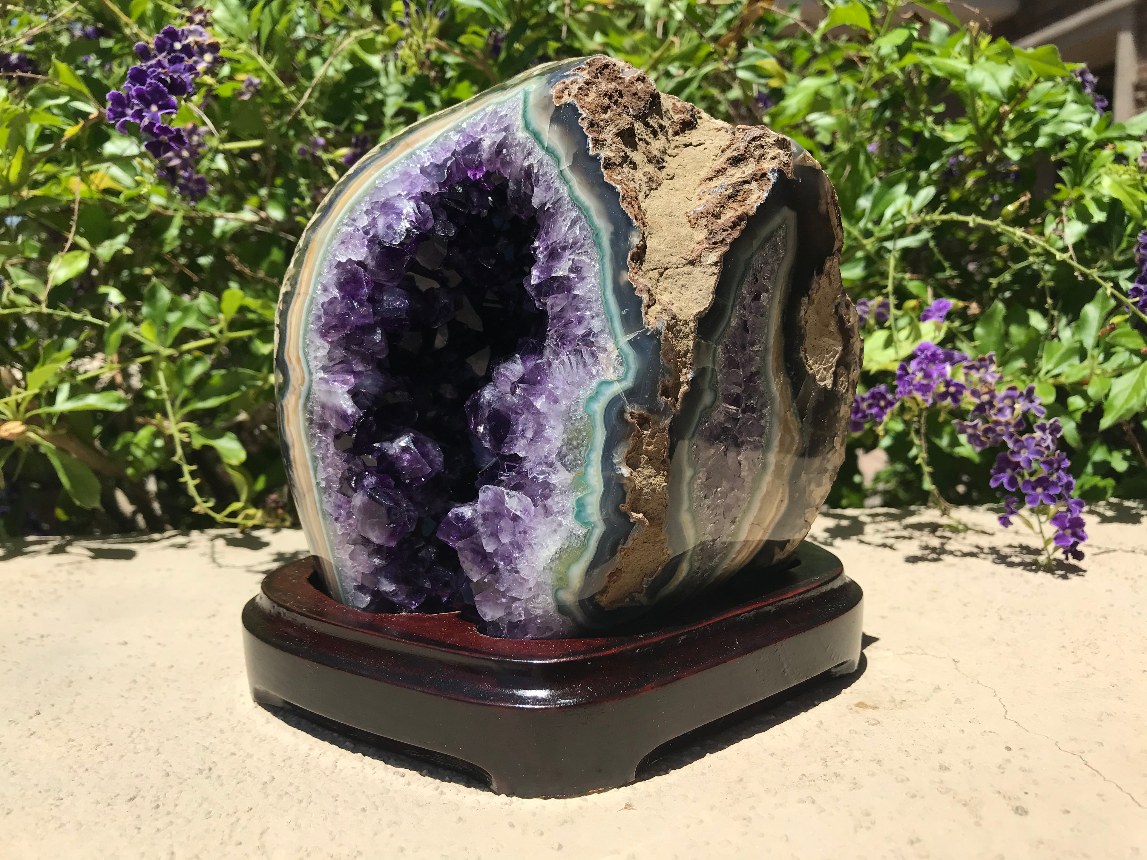 Green Agate with Amethyst Geode