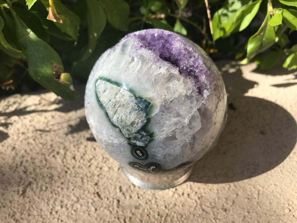 Green Banded Amethyst Crystal Sphere