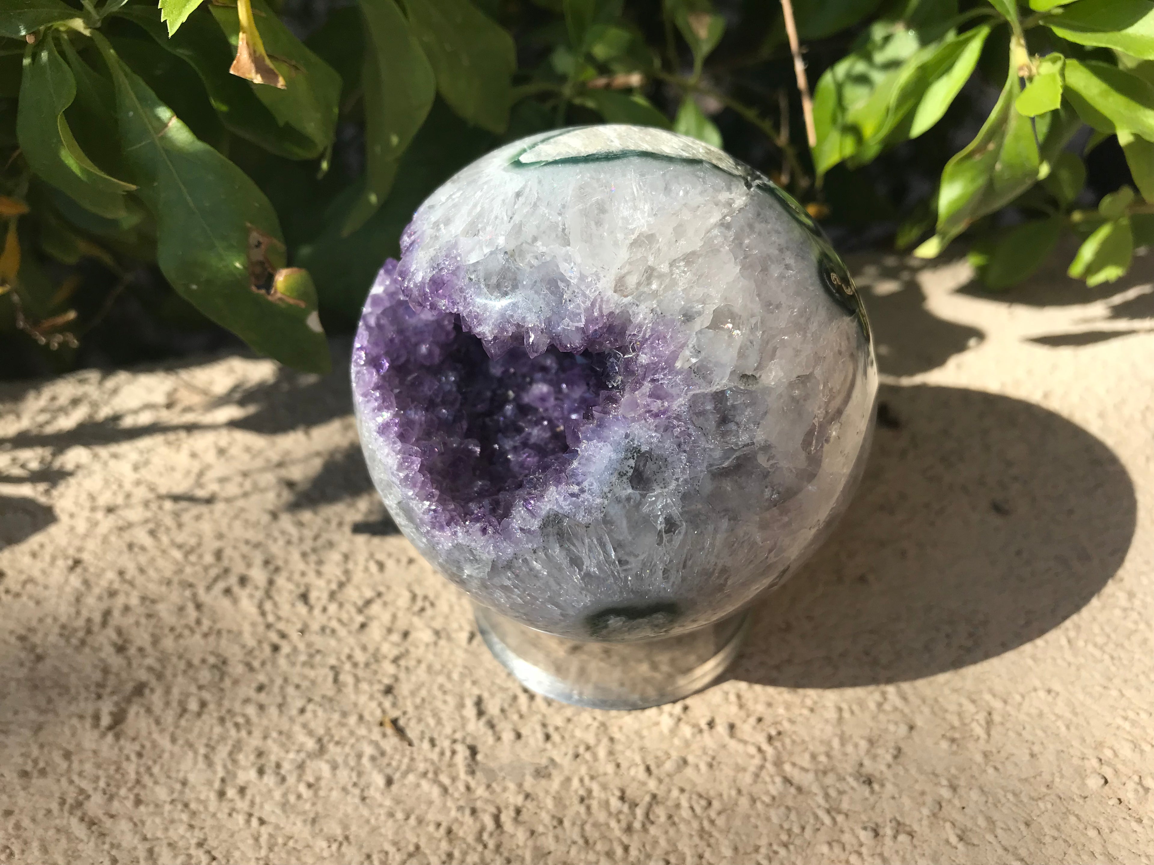 Green Banded Amethyst Crystal Sphere