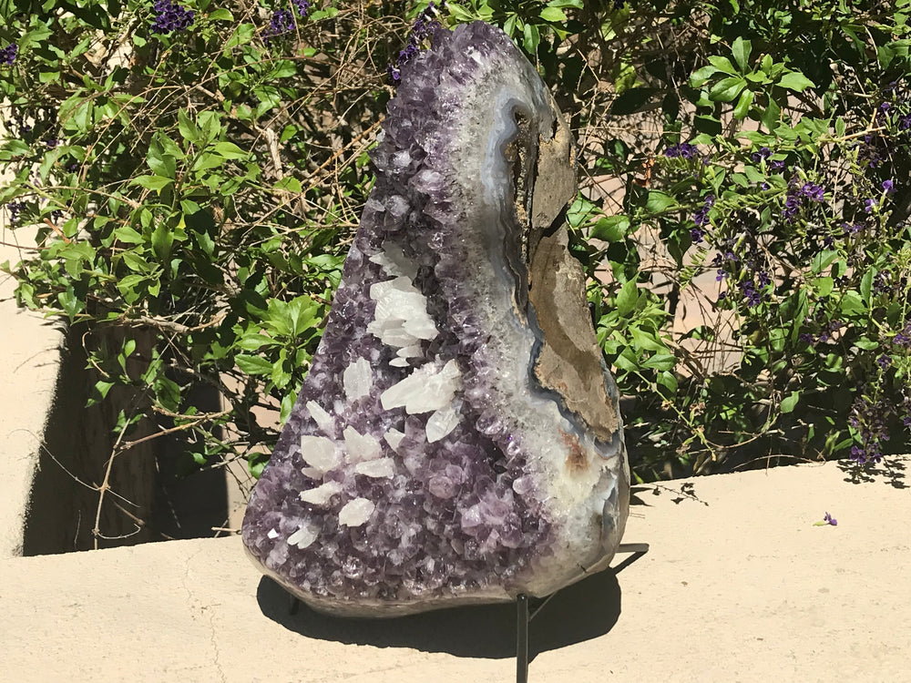 Amethyst Freeform with Flowerlike Calcite Crystals