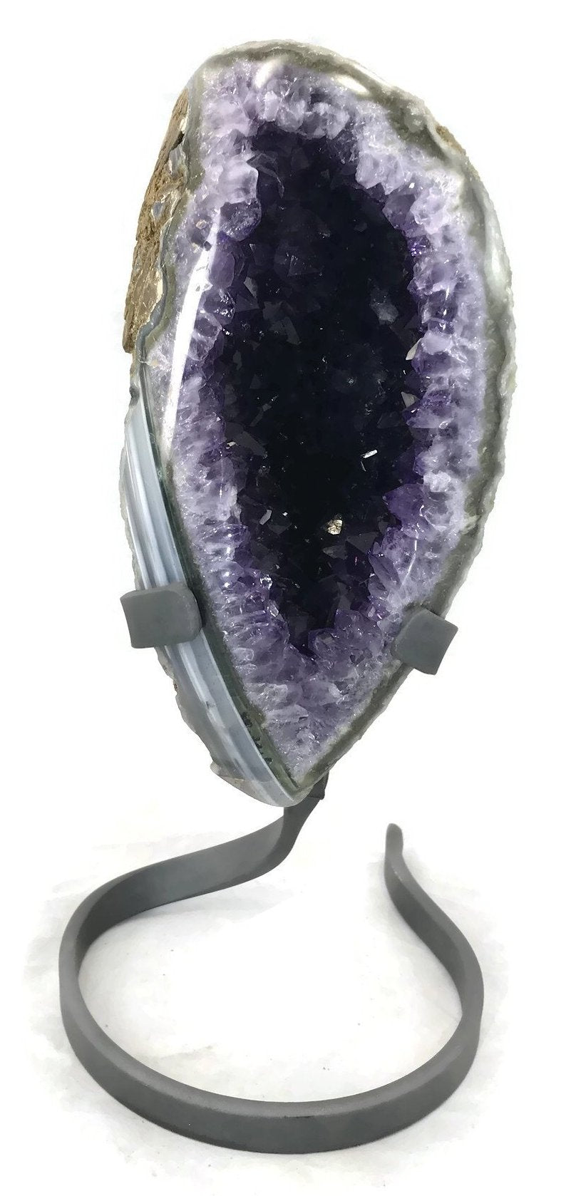 Standing Amethyst Geode with Banded Agate Accent