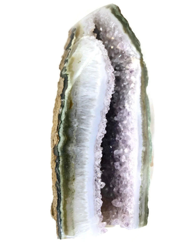 Green Banded Agate with Amethyst Geode