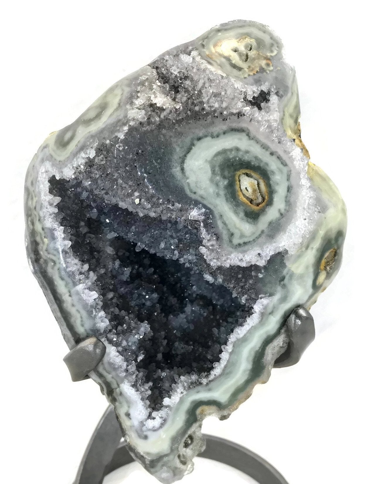 Quartz Crystals over Green Agate Geode