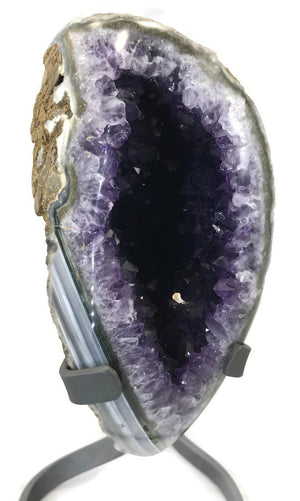 Standing Amethyst Geode with Banded Agate Accent