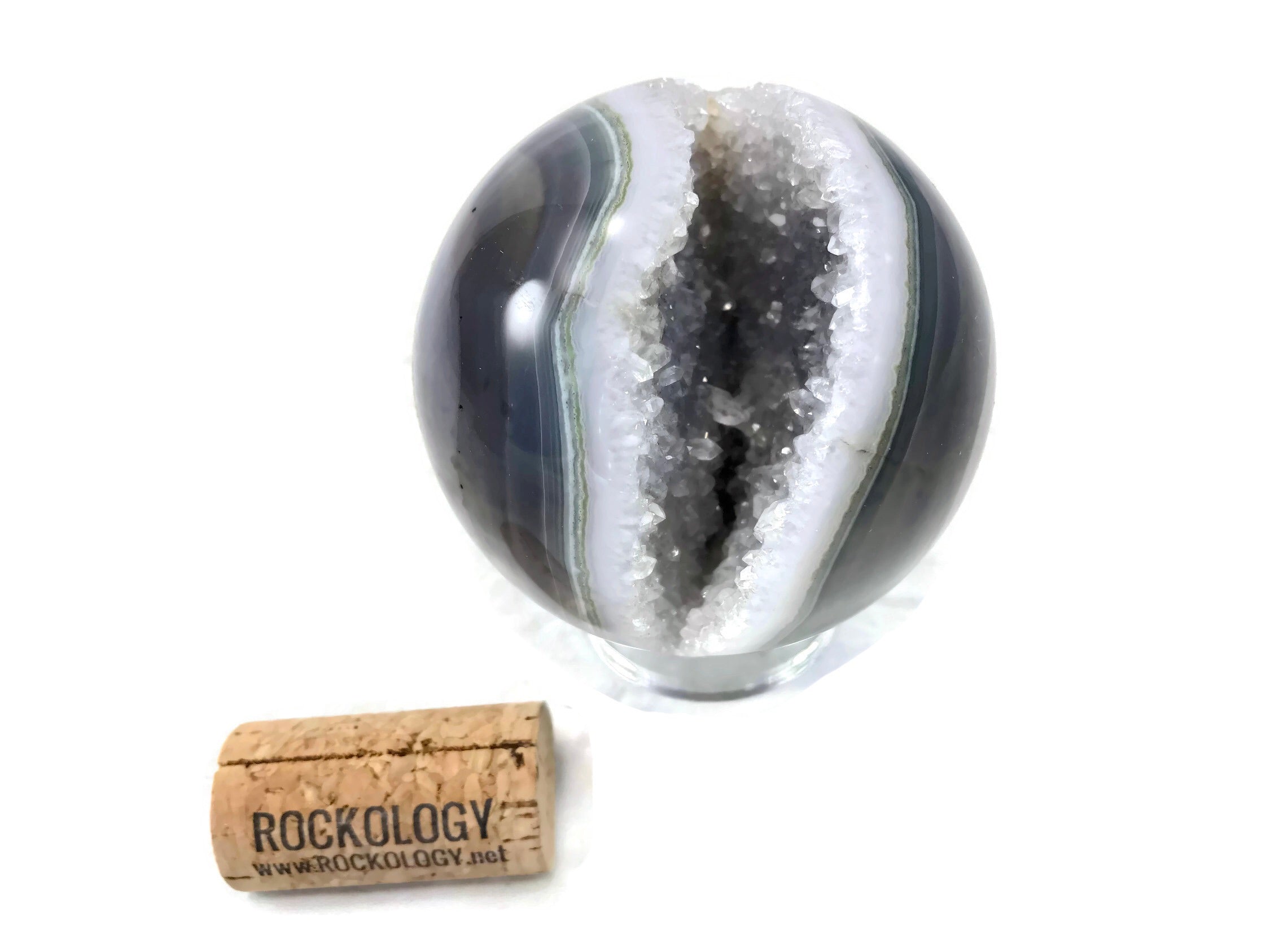 Blue and Green Agate with Quartz Crystals Sphere