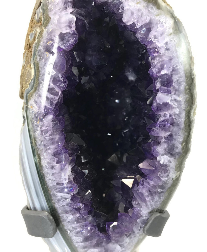 Standing Amethyst Geode with Banded Agate Accent