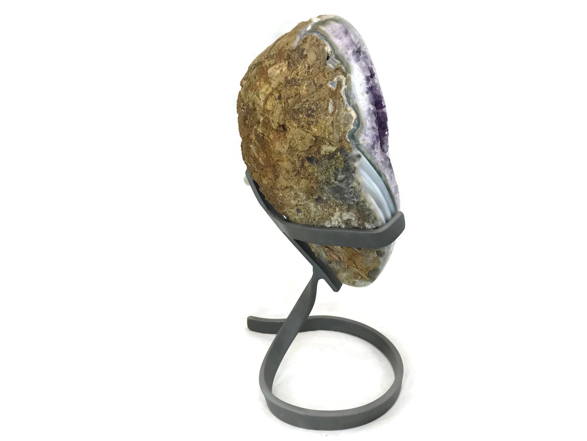 Standing Amethyst Geode with Banded Agate Accent