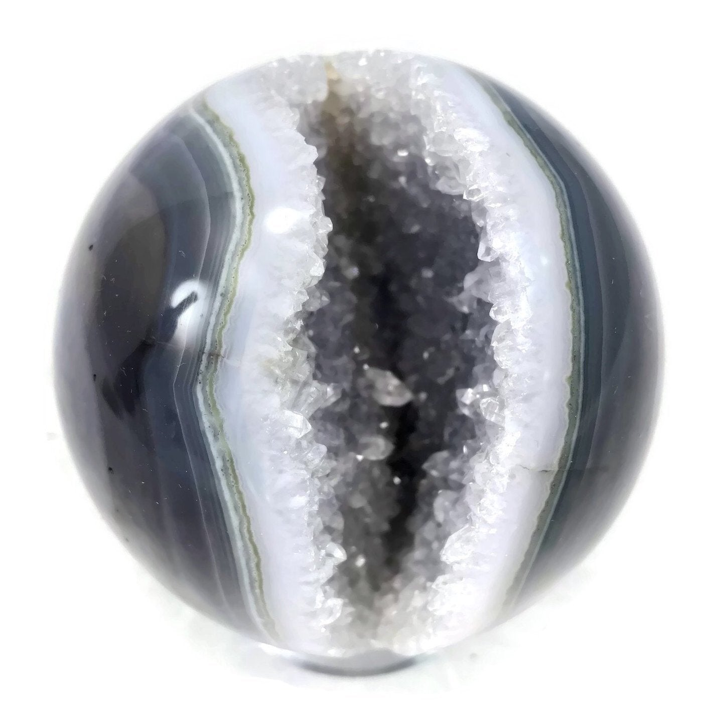 Blue and Green Agate with Quartz Crystals Sphere