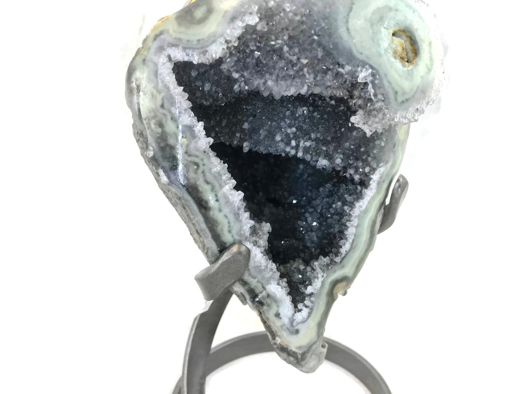 Quartz Crystals over Green Agate Geode