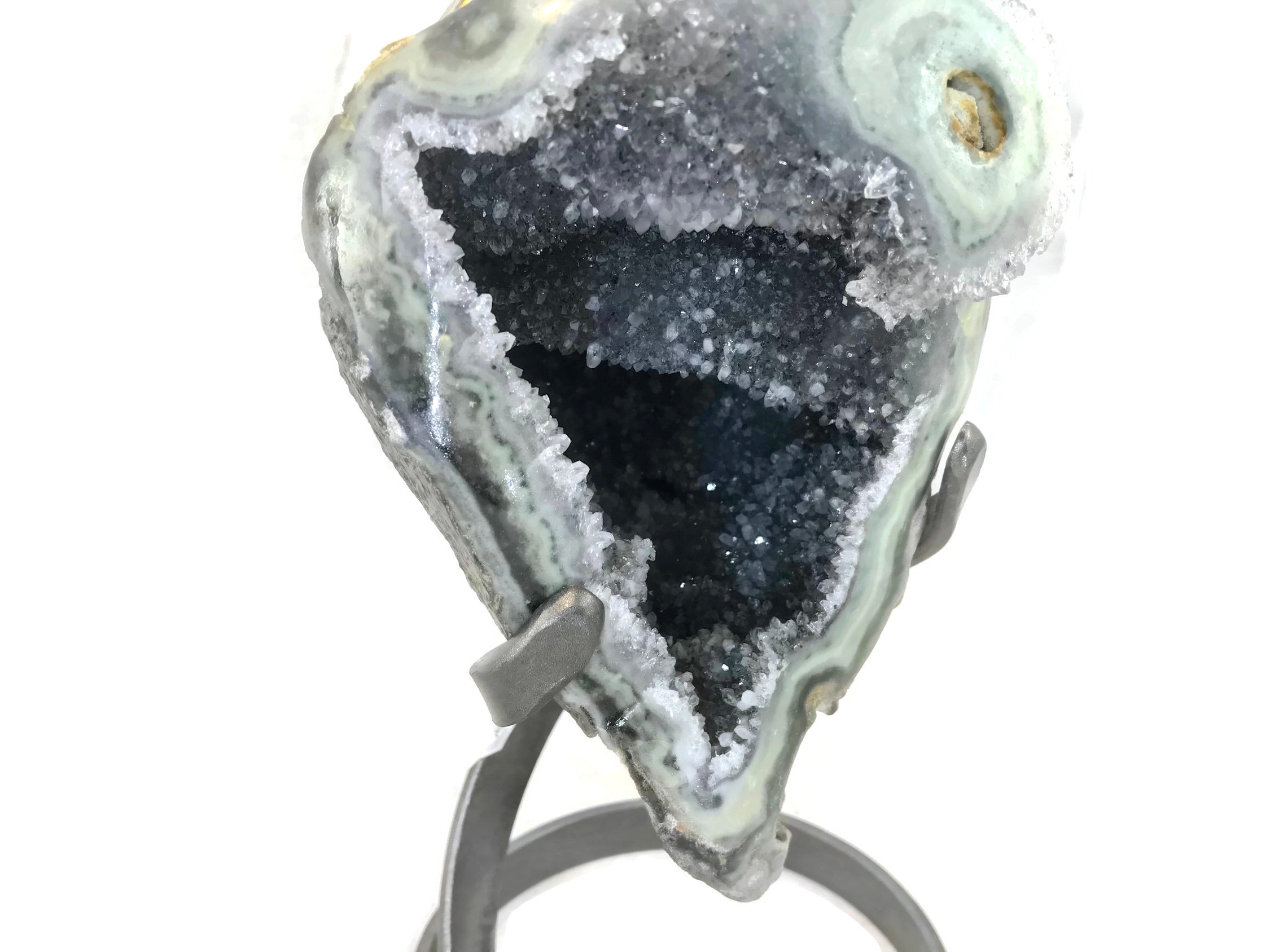 Quartz Crystals over Green Agate Geode