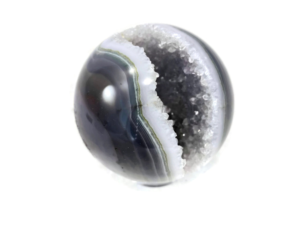 Blue and Green Agate with Quartz Crystals Sphere