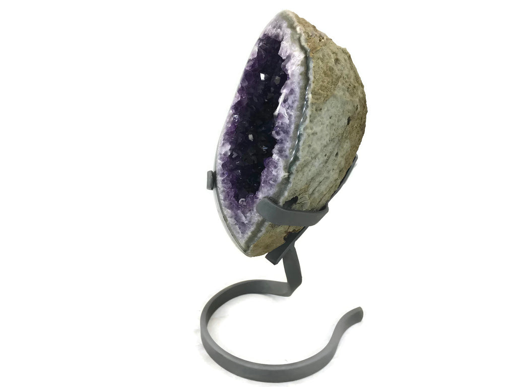 Standing Amethyst Geode with Banded Agate Accent