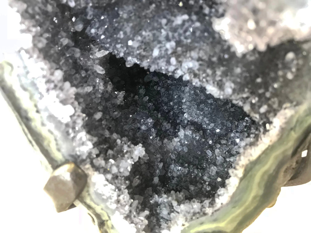 Quartz Crystals over Green Agate Geode