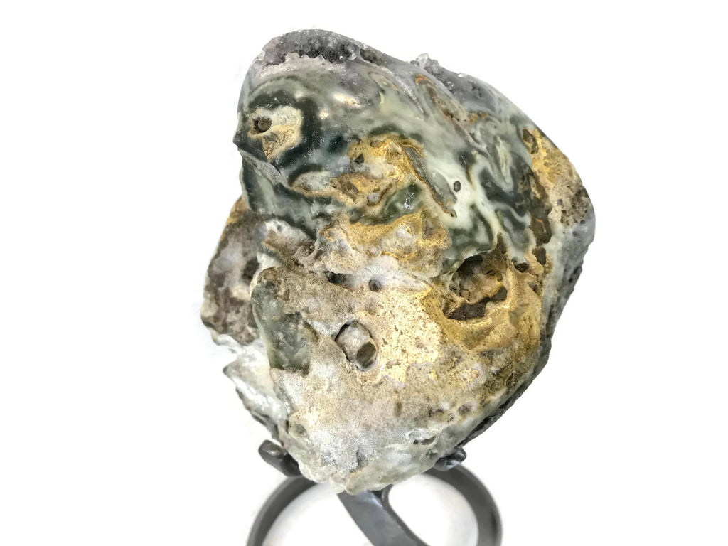 Quartz Crystals over Green Agate Geode