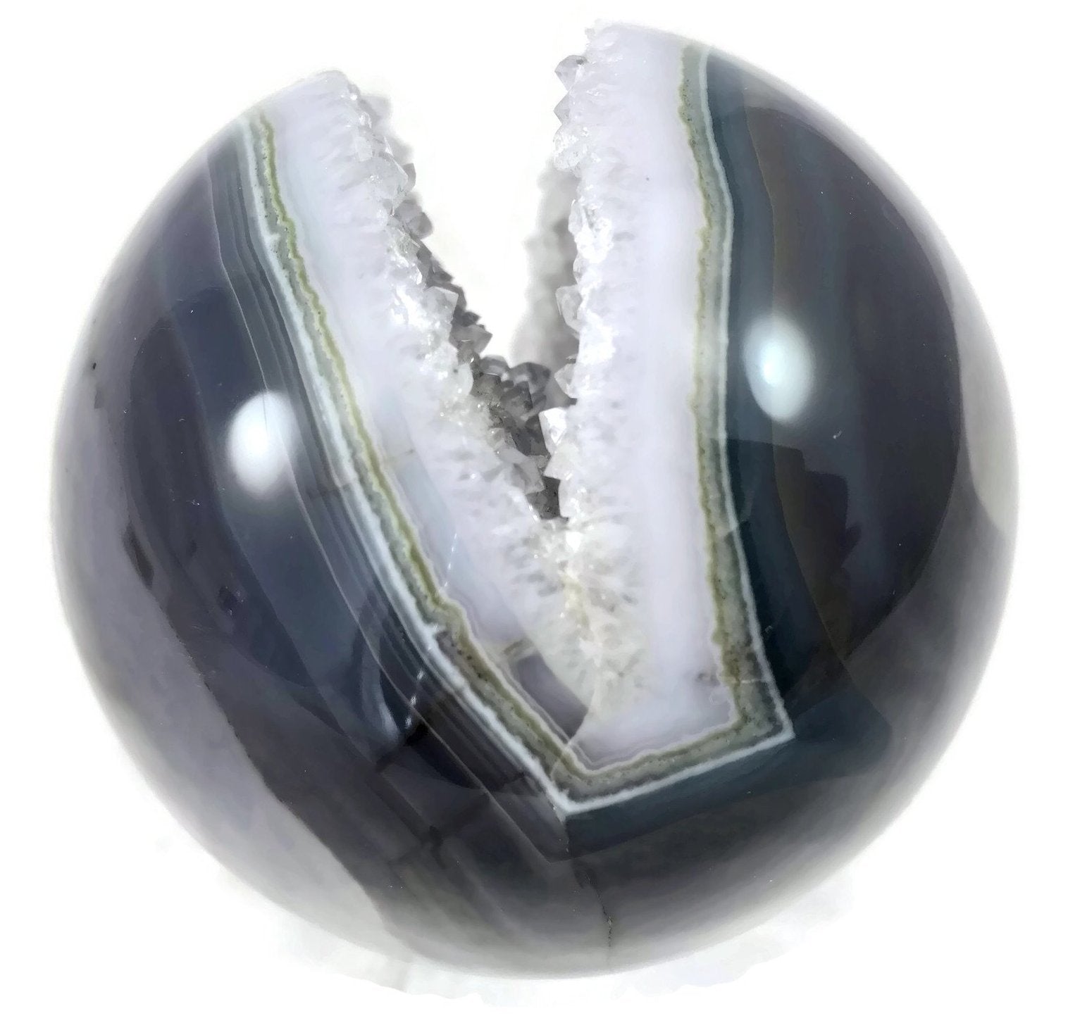 Blue and Green Agate with Quartz Crystals Sphere