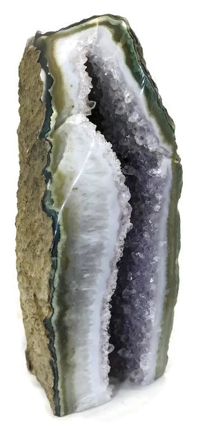 Green Banded Agate with Amethyst Geode