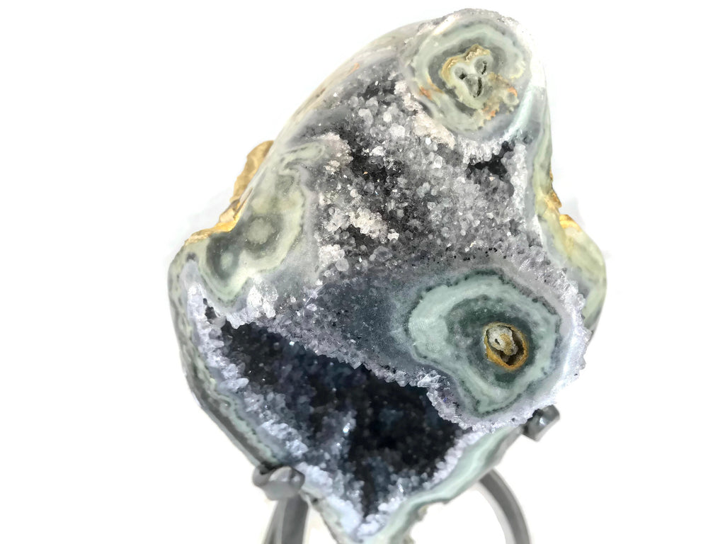 Quartz Crystals over Green Agate Geode