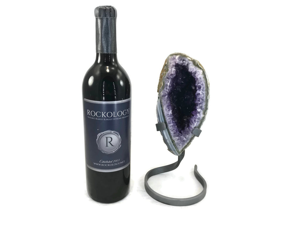 Standing Amethyst Geode with Banded Agate Accent