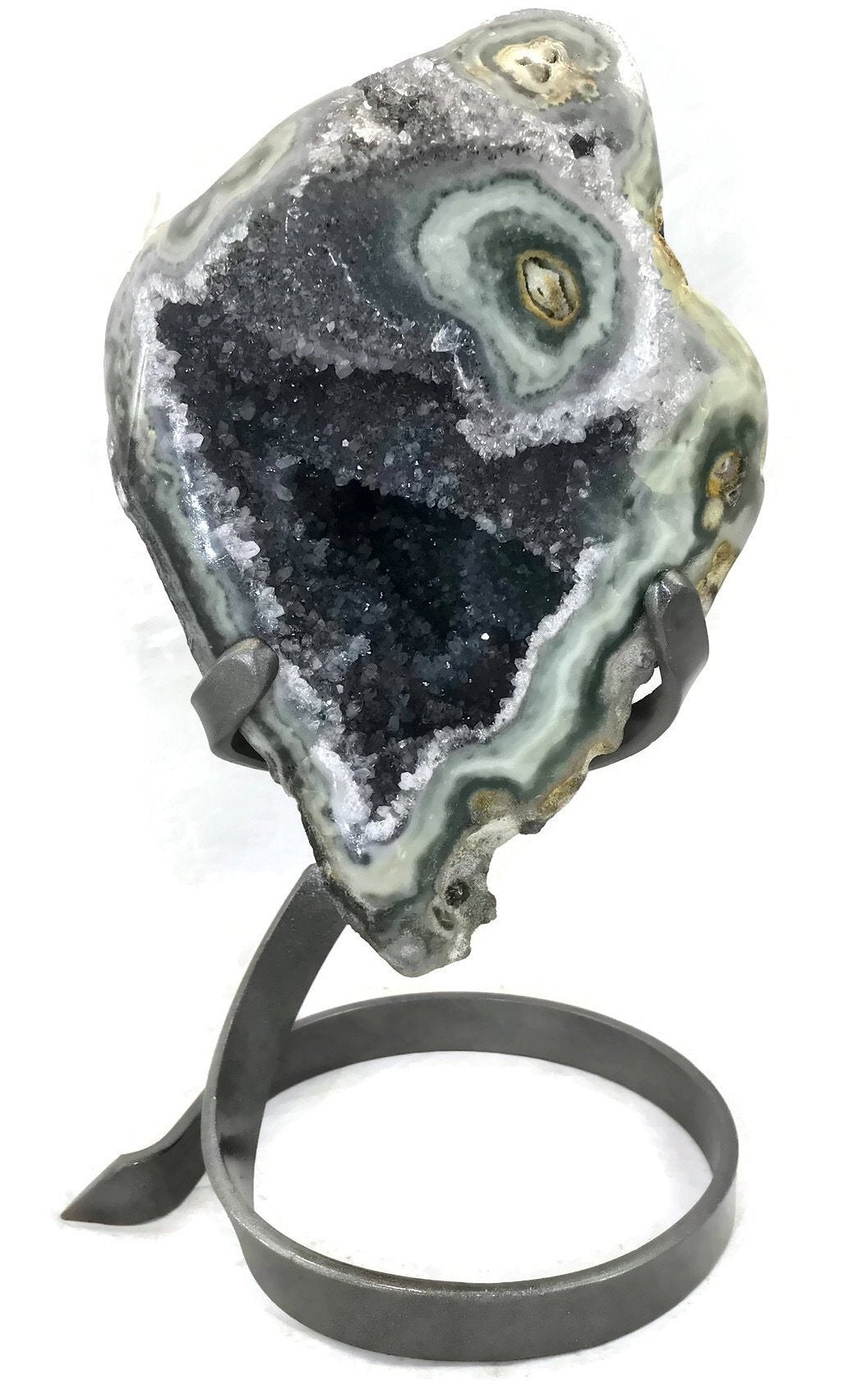 Quartz Crystals over Green Agate Geode