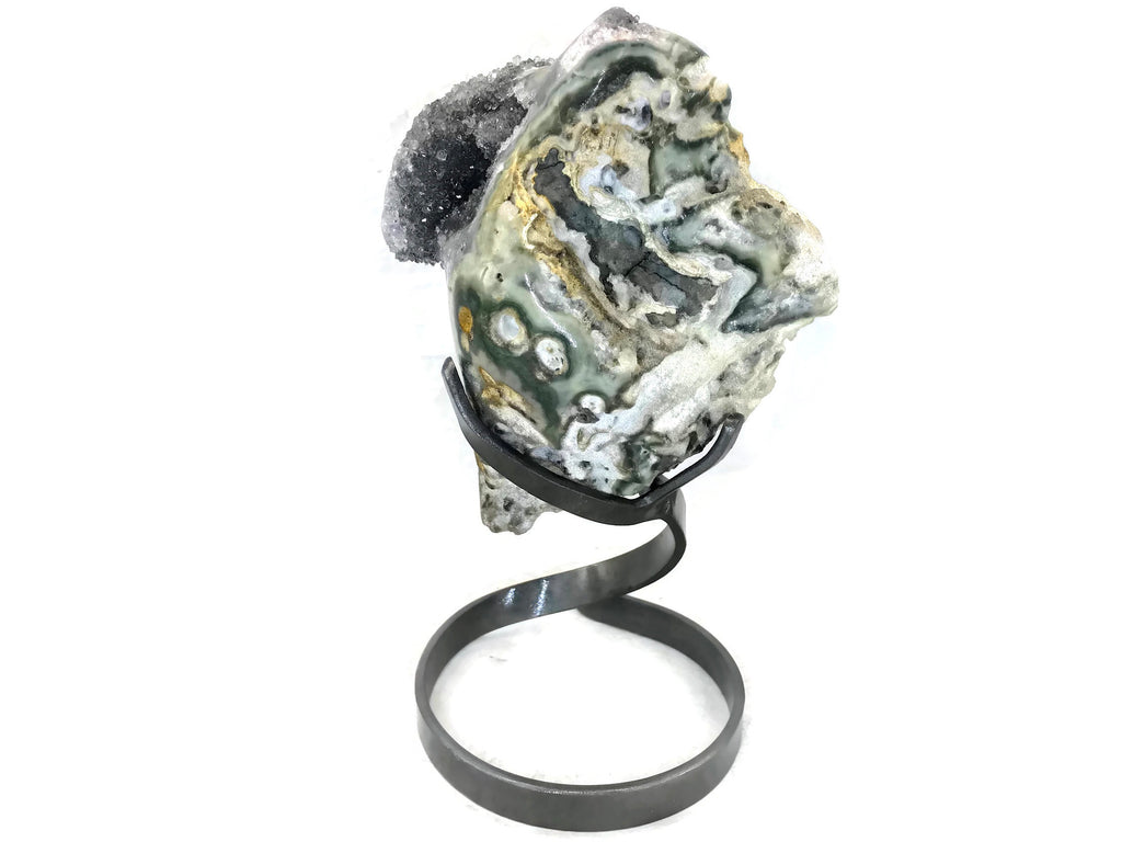 Quartz Crystals over Green Agate Geode